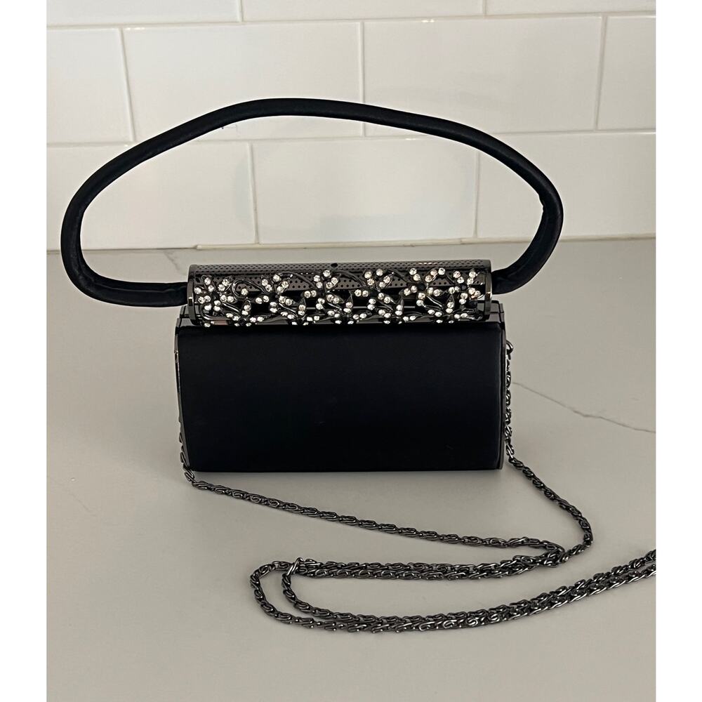 Vintage Black velour & rhinestone clutch purse handbag wedding formal